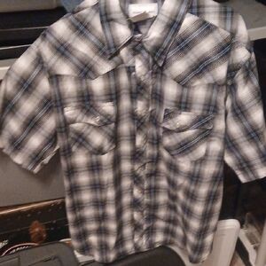 Wrangler Blue and Black Plaid Casual Button Down Shirt